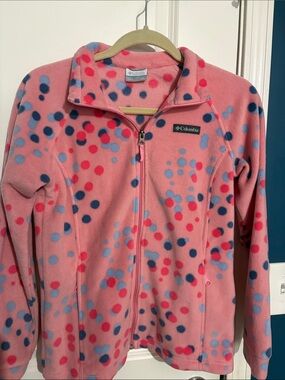 Columbia Pink Fleece Jacket with Blue and Red Dot Print